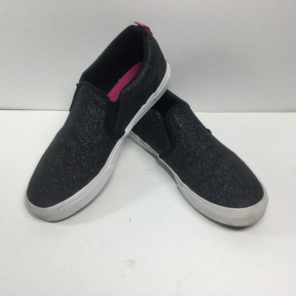 Vans Off the Wall skateboard shoes Missy Size 5 Black glitter Fashion‎ slip-on
